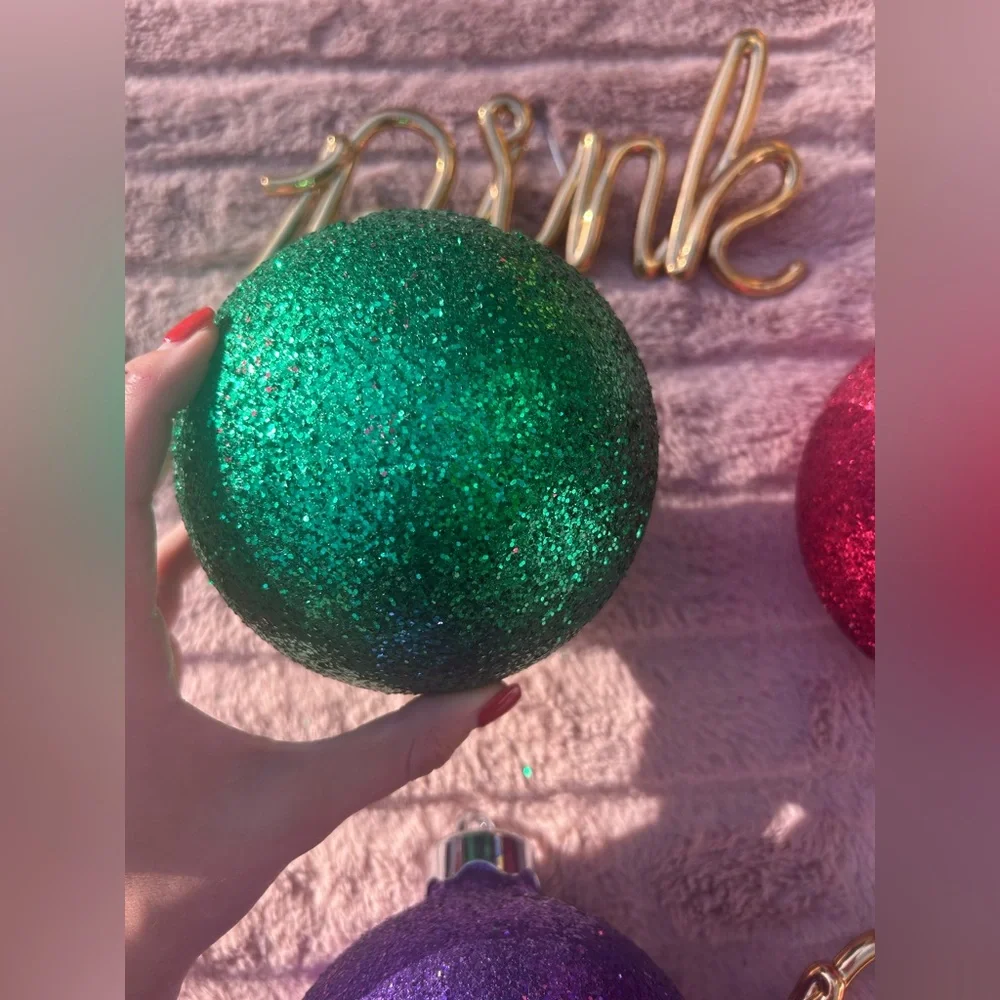 RARE Victoria’s Secret Pink Large Christmas Tree Ornament Balls Set Of 3